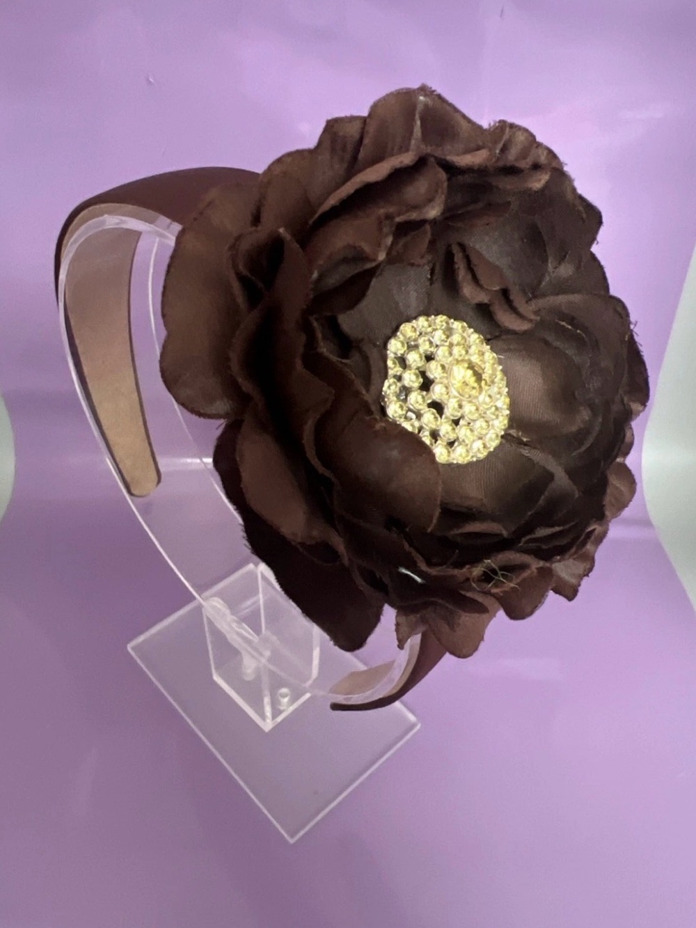 Brown Floral Crystal Accent Headband - Women Accessories - Picture 4 of 5